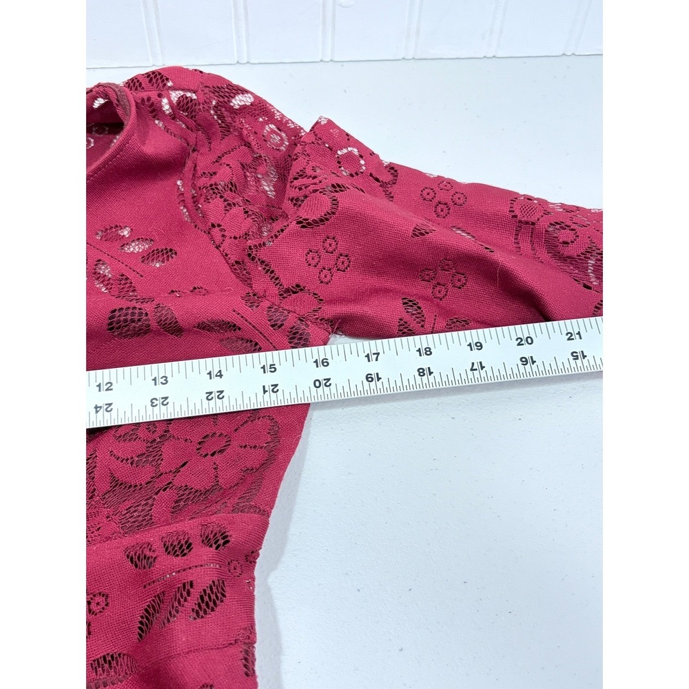 Free People Womens Floral Lace Bell Sleeve Open Back Mini Dress Red Size 2 - Picture 13 of 16